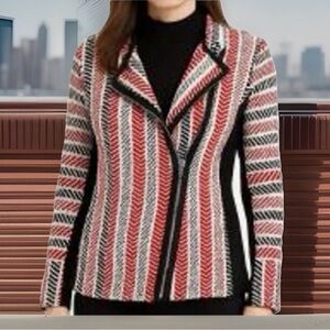 Chico's Women’s Sz 1 Textured Asymmetrical Full Zip Sofia Moto Sweater Jacket